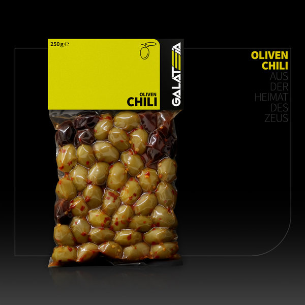 Chili Oliven, Vakuum 250g